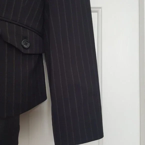 New STYLE & CO Strech Collection Womens Button Suit Jacket Black Striped - Picture 6 of 12